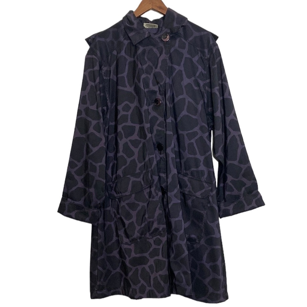 Mycra Pac Rain Jacket Womens 2 Medium Large Purple Black Giraffe Print Coat